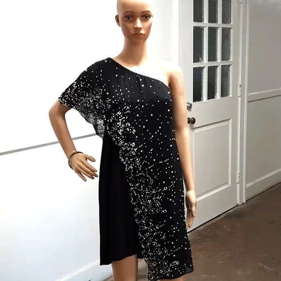 MSK | Dresses | Msk Womens Black With Pearls Rhinestones Cocktail Dress  Size M